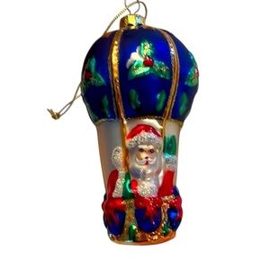 Vintage Glass Ornament Santa Hot Air Balloon Margaret Cobane Scottish Christmas